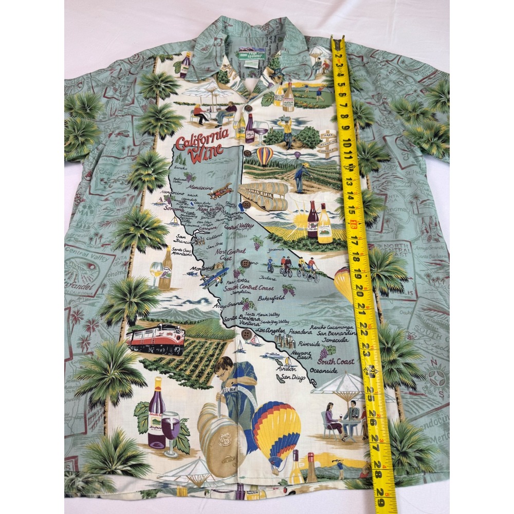 Reyn Spooner California Wine Map Shirt Mens Small Rayon Hawaiian Camp Green S - Picture 4 of 8
